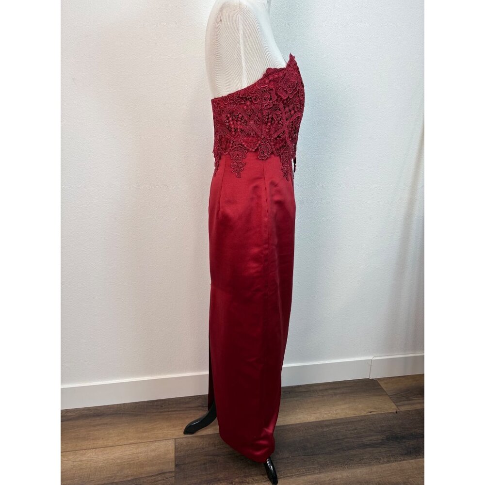 Jessica McClintock‎ Red Strapless Gown & Shawl Lace Satin Size 8 Glam Formal - Picture 9 of 16